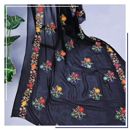 Pure Chiffon Black Embroidery Dupatta
