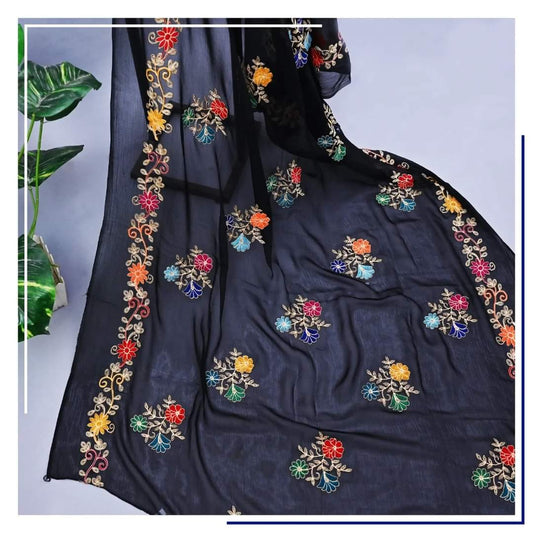 Pure Chiffon Black Embroidery Dupatta