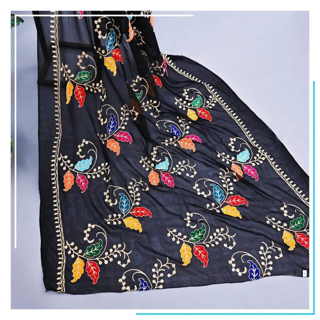 Pure Chiffon Black Embroidery Dupatta
