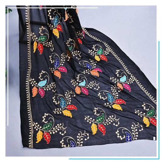 Pure Chiffon Black Embroidery Dupatta