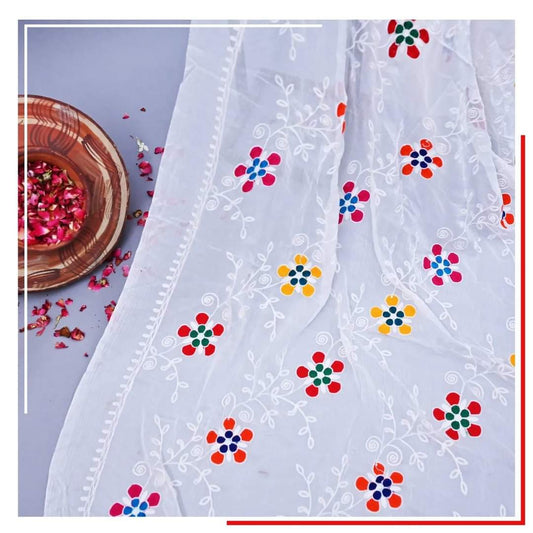 Pure Chiffon White Embroidery Dupatta