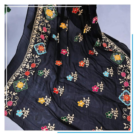 Pure Chiffon Black Embroidery Dupatta