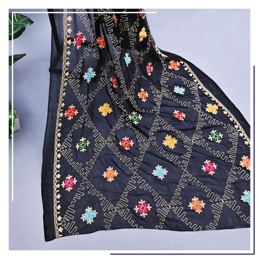 Pure Chiffon Black Embroidery Dupatta