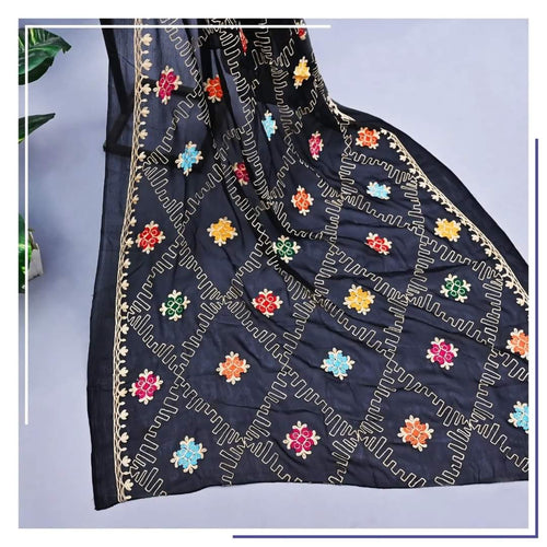 Pure Chiffon Black Embroidery Dupatta