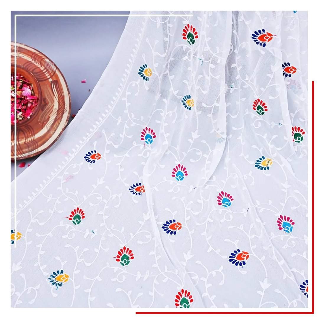 Pure Chiffon White Embroidery Dupatta