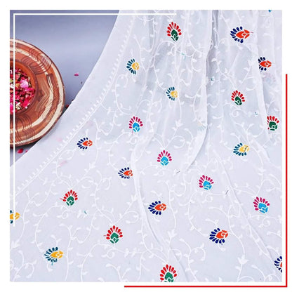 Pure Chiffon White Embroidery Dupatta