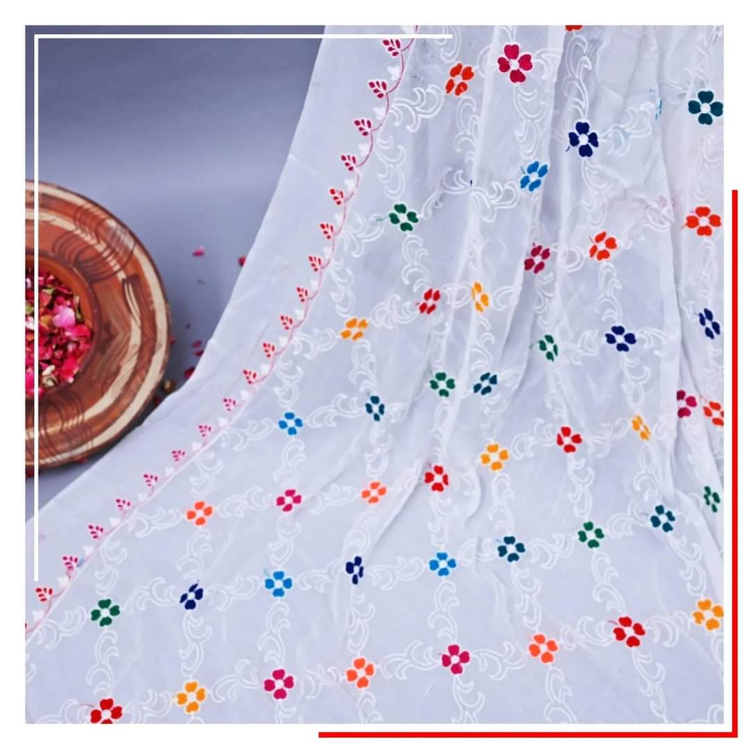 Pure Chiffon White Embroidery Dupatta
