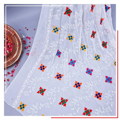 Pure Chiffon White Embroidery Dupatta