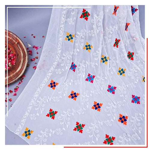 Pure Chiffon White Embroidery Dupatta