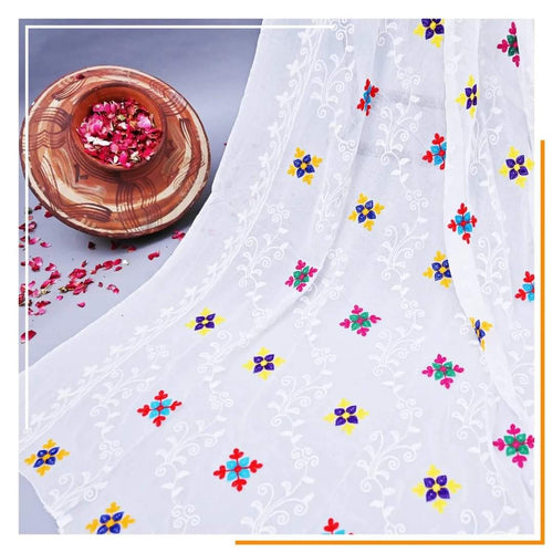 Pure Chiffon White Embroidery Dupatta
