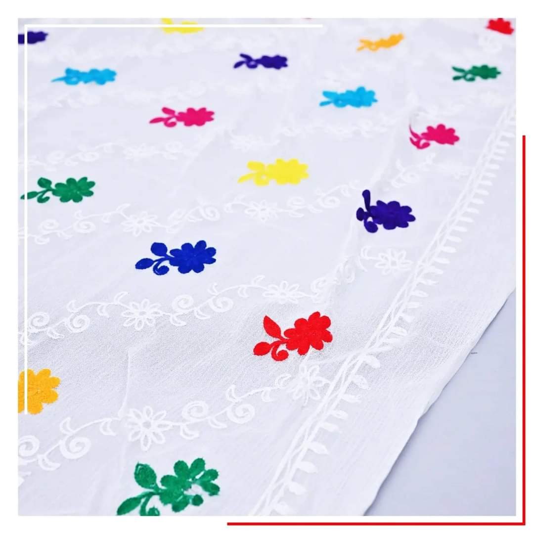 Pure Chiffon White Embroidery Dupatta