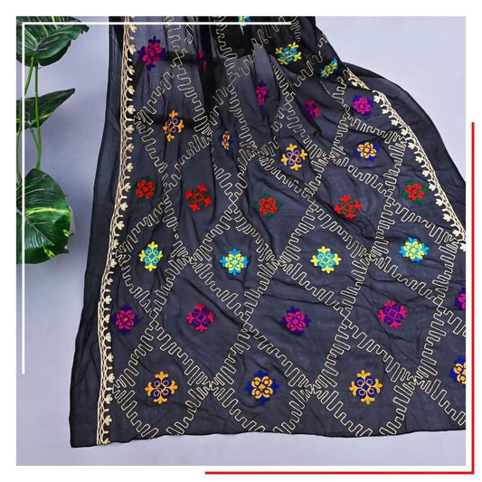 Pure Chiffon Black Embroidery Dupatta