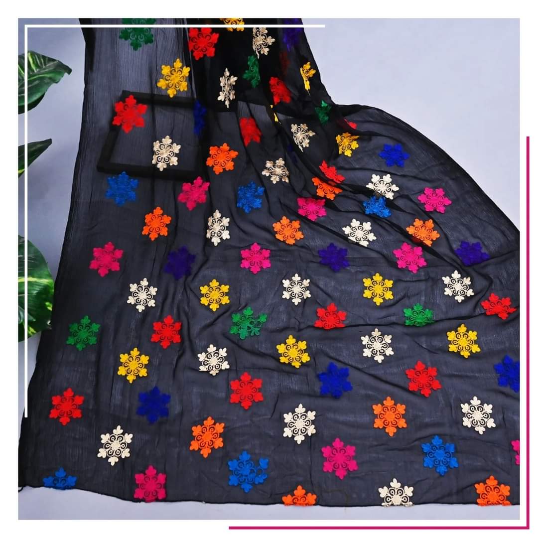 Pure Chiffon Black Embroidery Dupatta