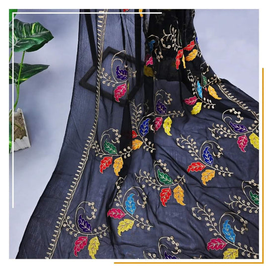 Pure Chiffon Black Embroidery Dupatta